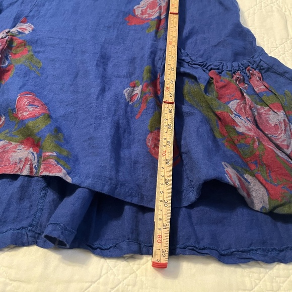 Carmella 100% Linen Tunic Made in Italy Pockets Blue Shirt Floral XXL NWT - Picture 9 of 11